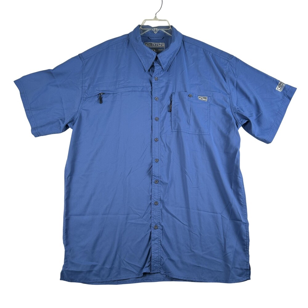 Drake Performance Fishing Shirt Mens XL Blue Short Sleeve Vented Lightweight